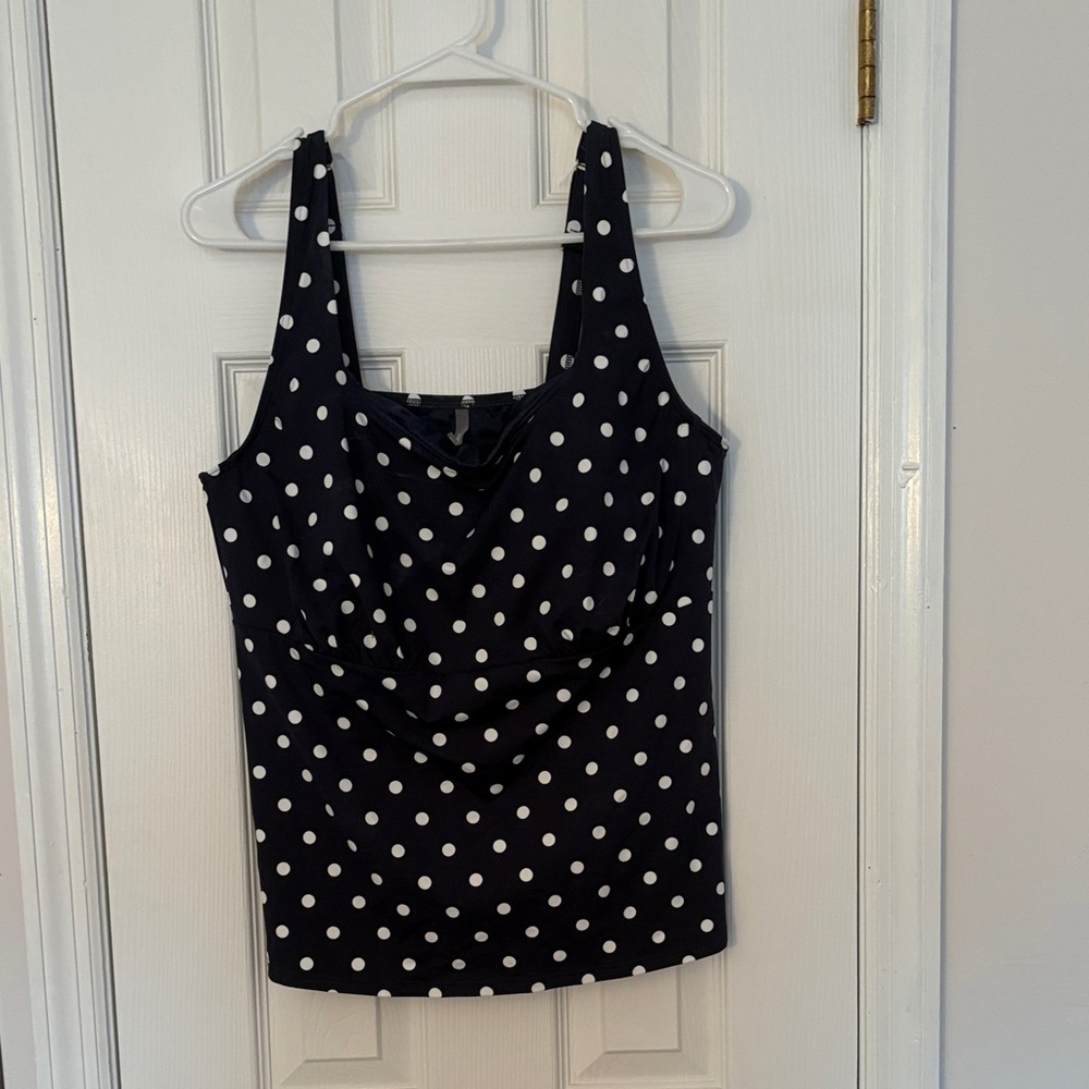 Lands' End Navy and White Polka Dot Swim Tank Top